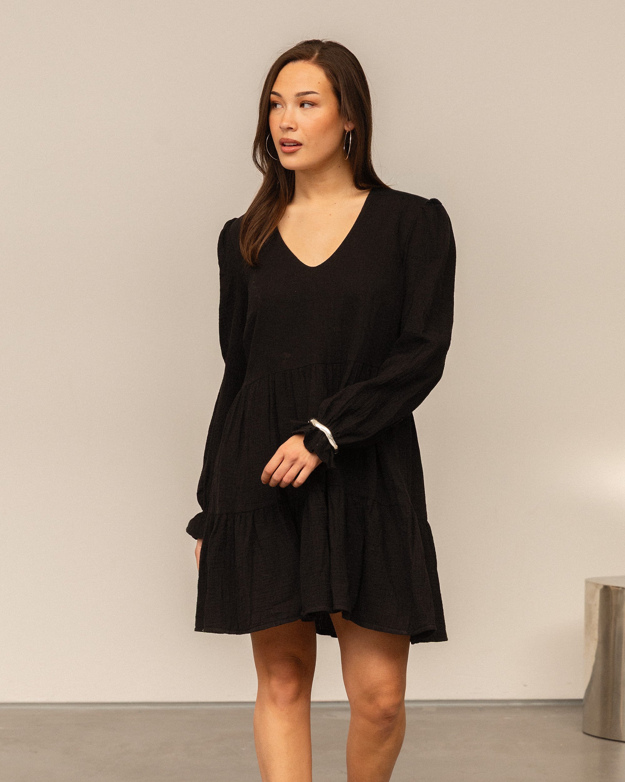 SAMMY MOUSSELINE PANEL DRESS ZWART