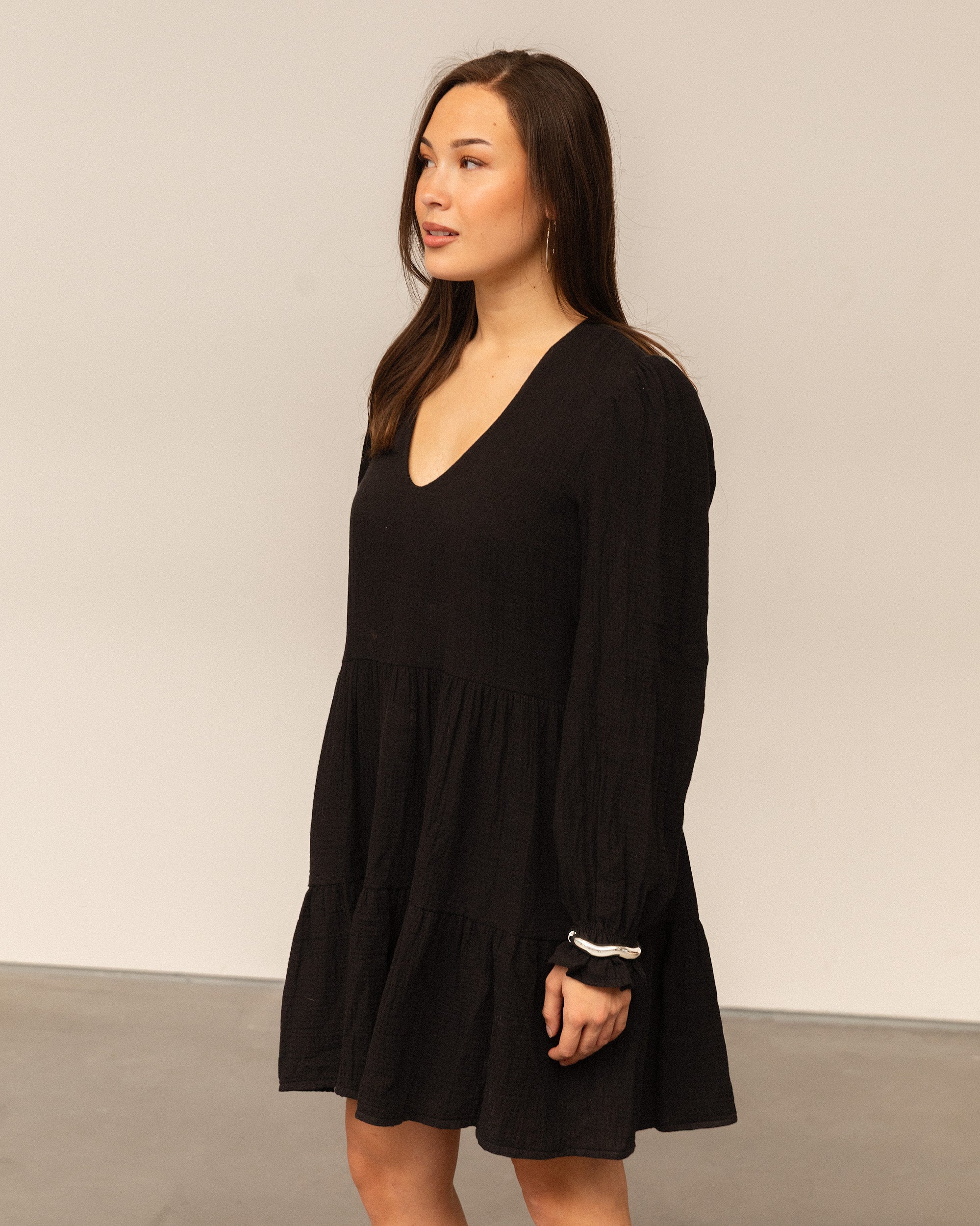 SAMMY MOUSSELINE PANEL DRESS ZWART