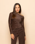 GLITTER ONE SHOULDER TOP BROWN