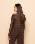 GLITTER ONE SHOULDER TOP BROWN