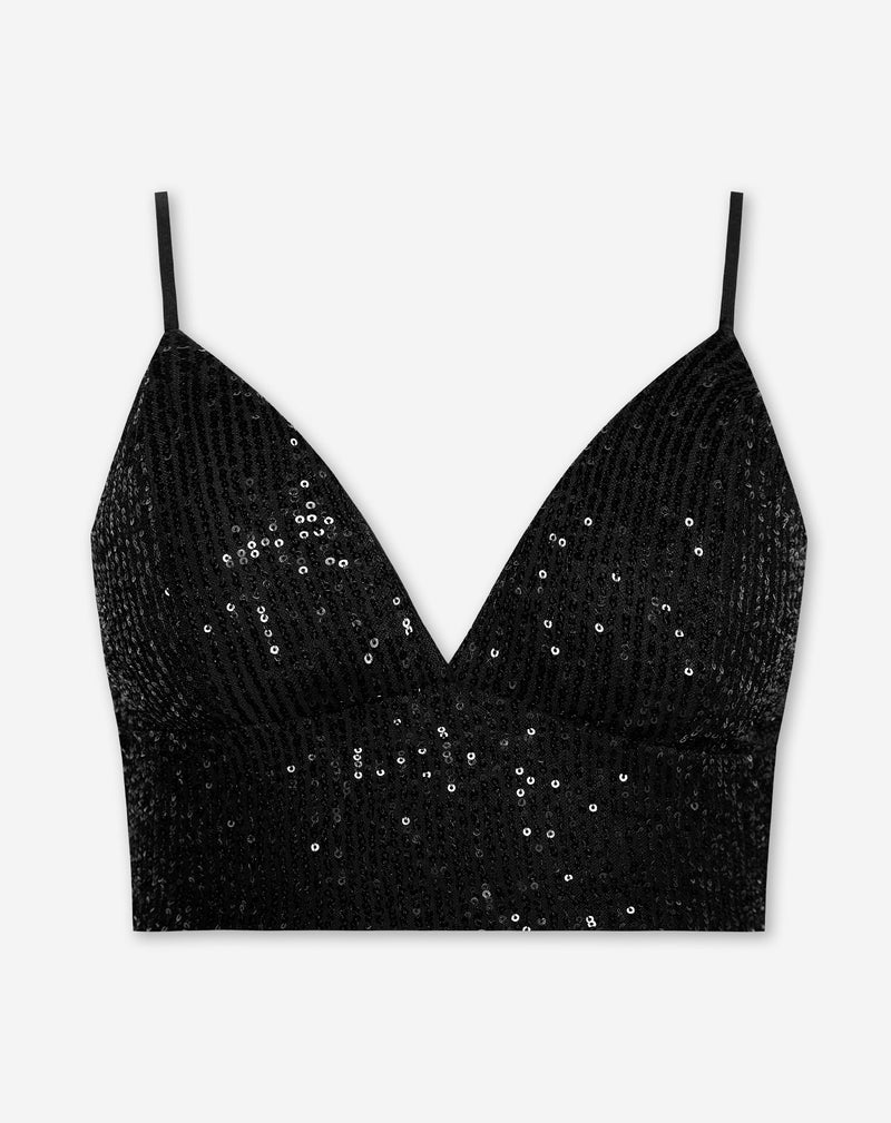 SEQUIN STRAP TOP BLACK