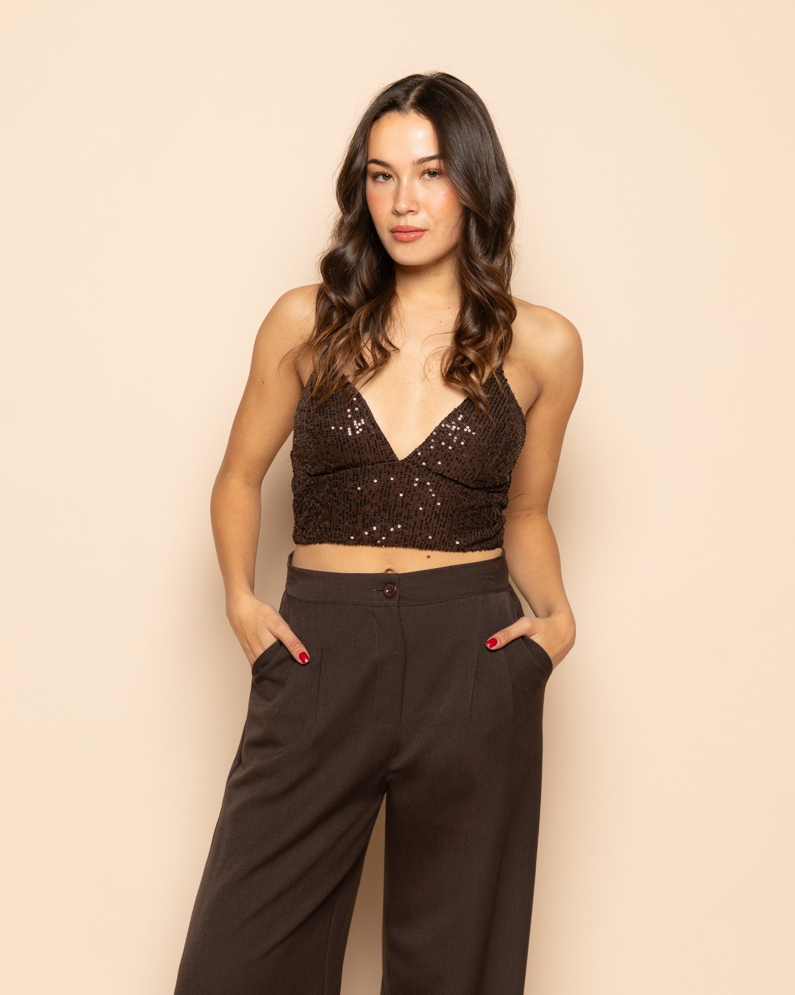 SEQUIN STRAP TOP BRUIN