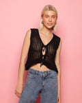 GAIA CROCHET BOWS TOP ZWART