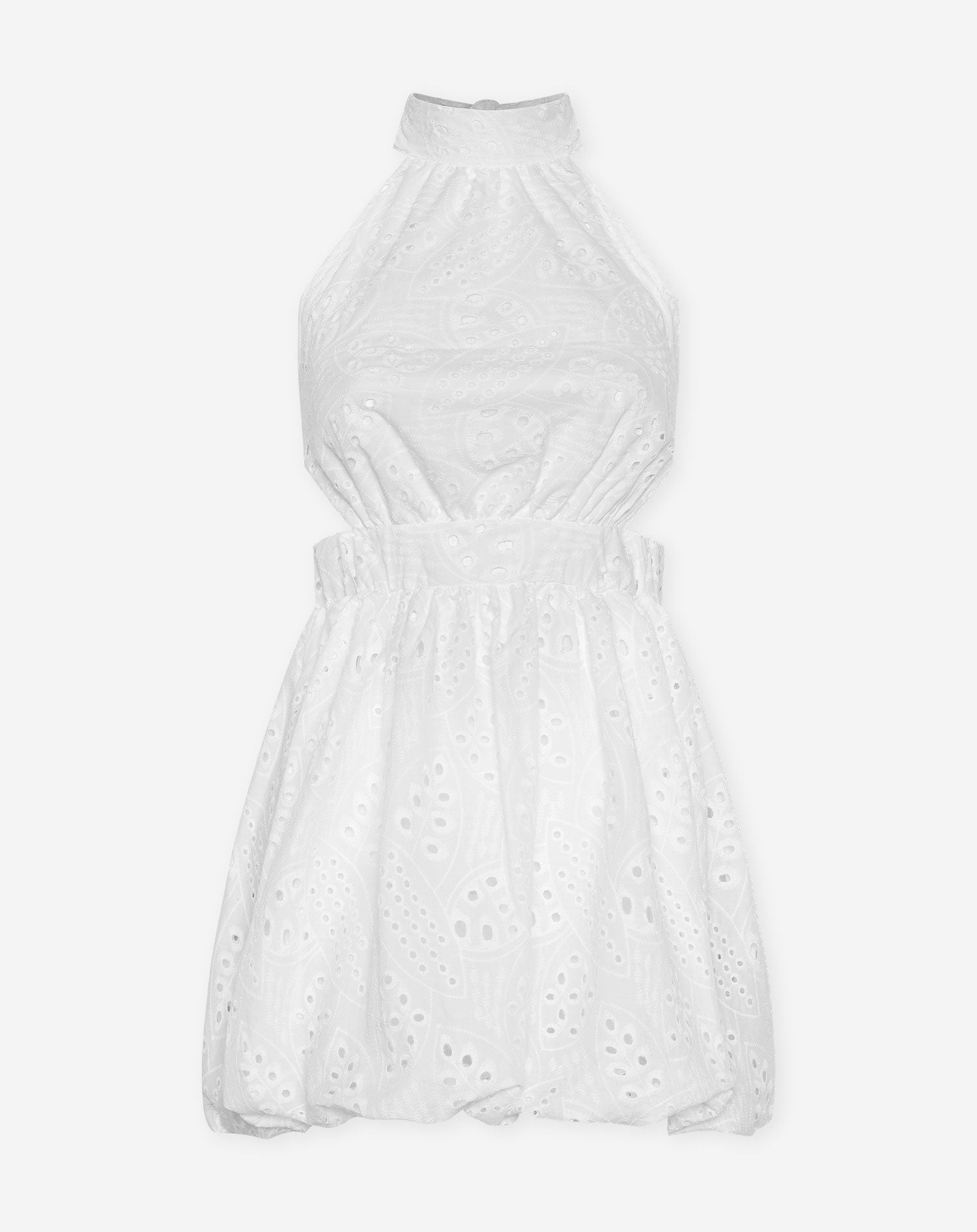 Neckholder-Broderie-Kleid in Weiß