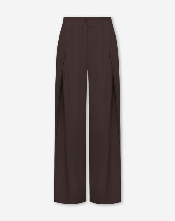SHELLY VISCOSE PLEAT PANTALON DONKERBRUIN