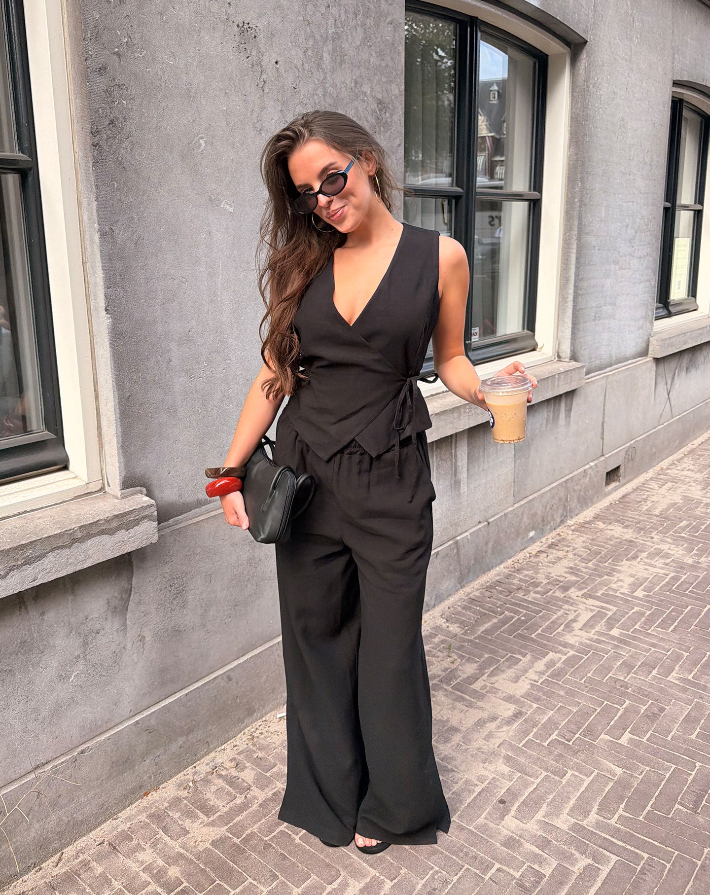 DAVINA VISCOSE SLIT PANTS PETITE ZWART