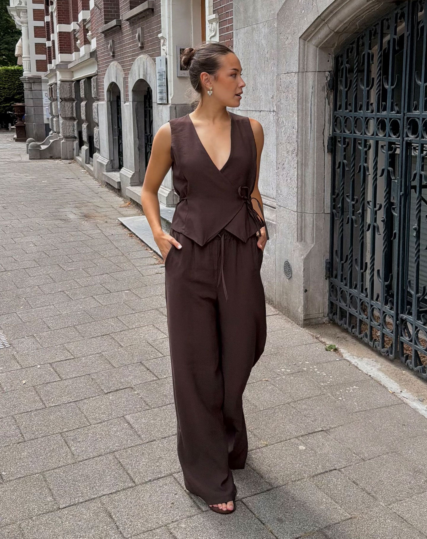 DAVINA VISCOSE SLIT PANTS TALL BRUIN