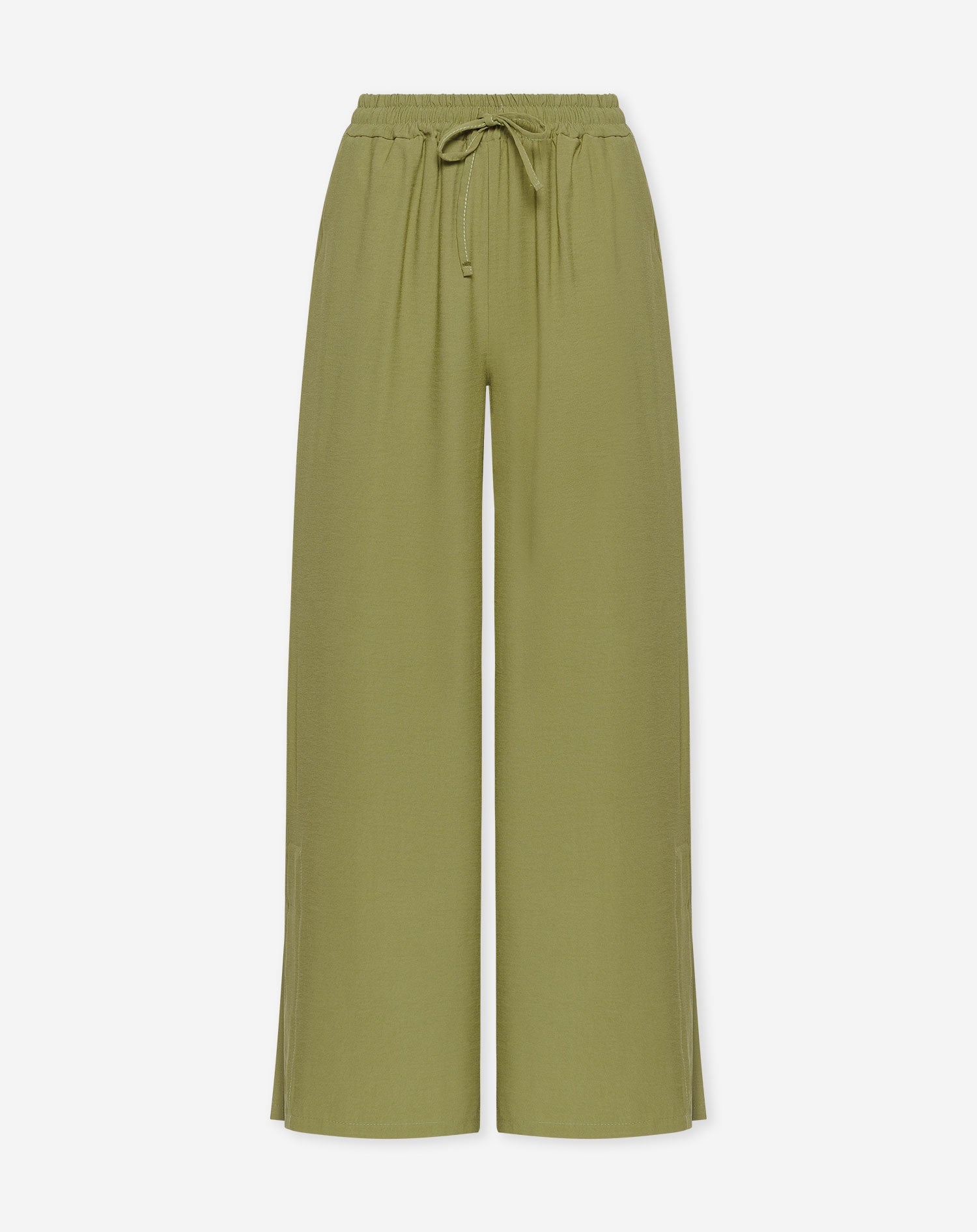 DAVINA VISCOSE SLIT PANTS OLIJFGROEN