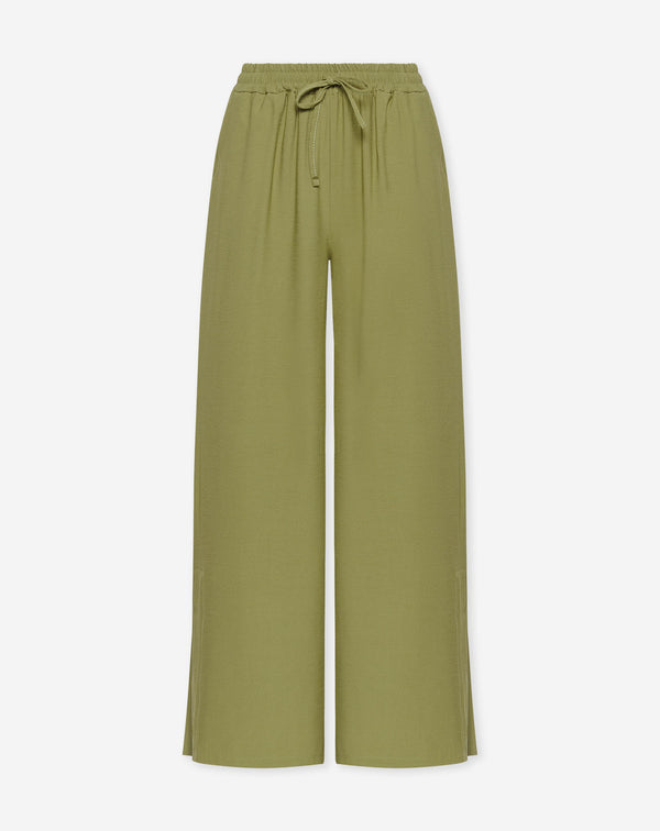DAVINA VISCOSE SLIT PANTS OLIJFGROEN