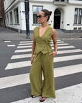DAVINA VISCOSE SLIT PANTS OLIJFGROEN