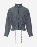 CHECK PEPLUM BLOUSE NAVY