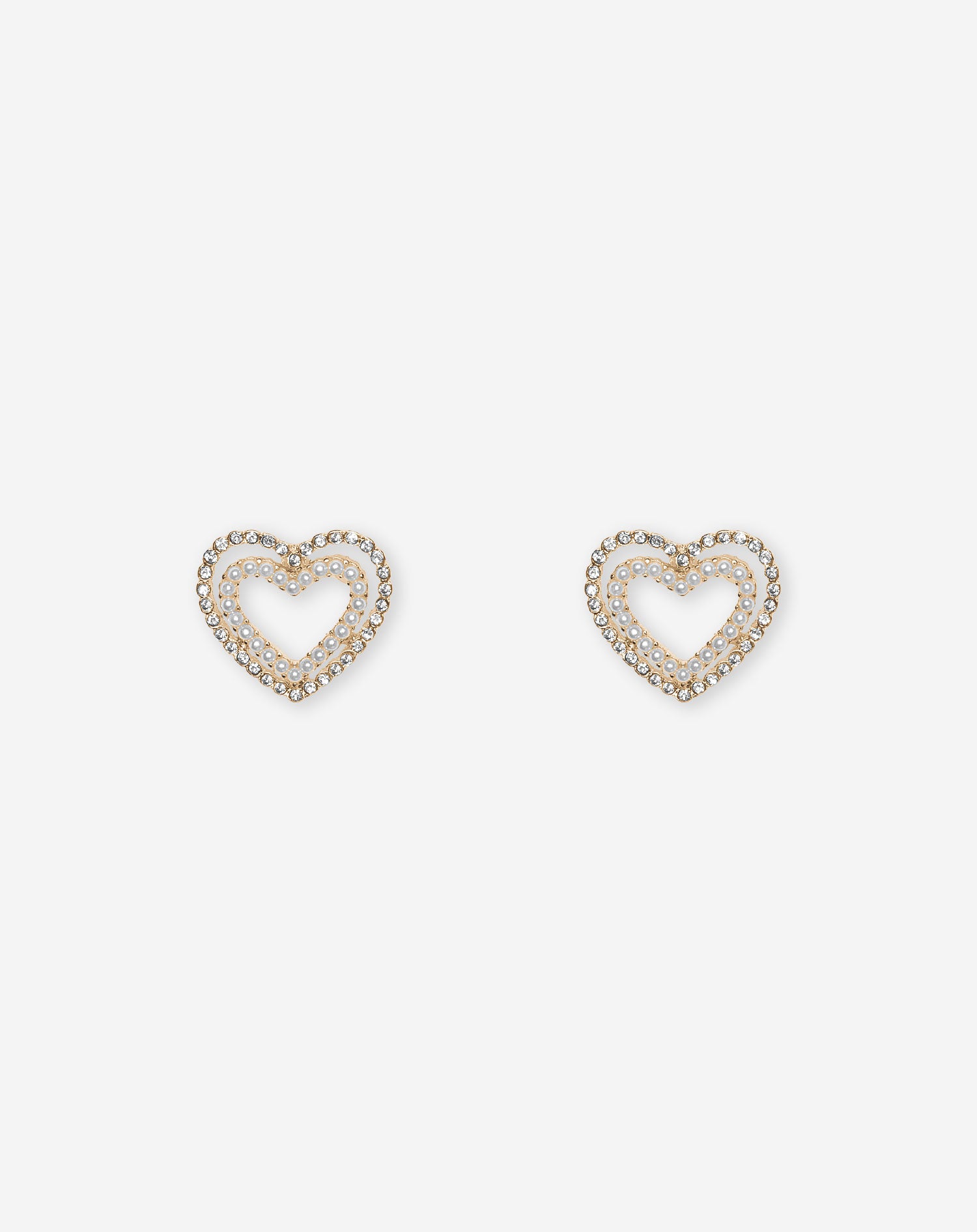 DIAMOND PEARL HEART EARRINGS GOLD