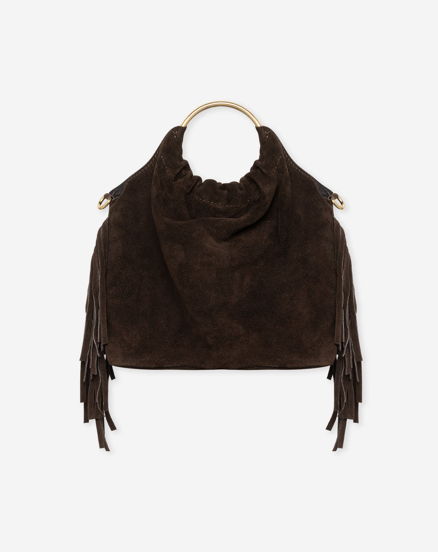 FRINGE SUEDE RING HANDLE BAG DONKERBRUIN