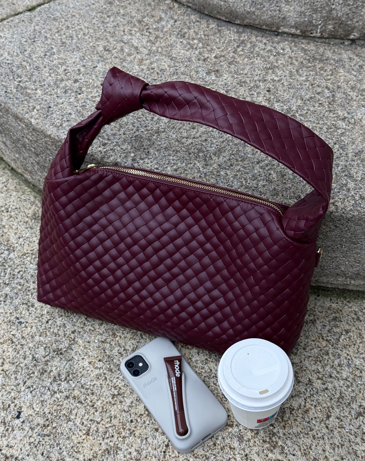 BRAIDED SHOULDER BAG BURGUNDY