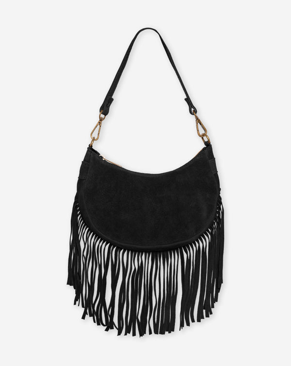 NAOMY FRINGE SUEDE BAG ZWART