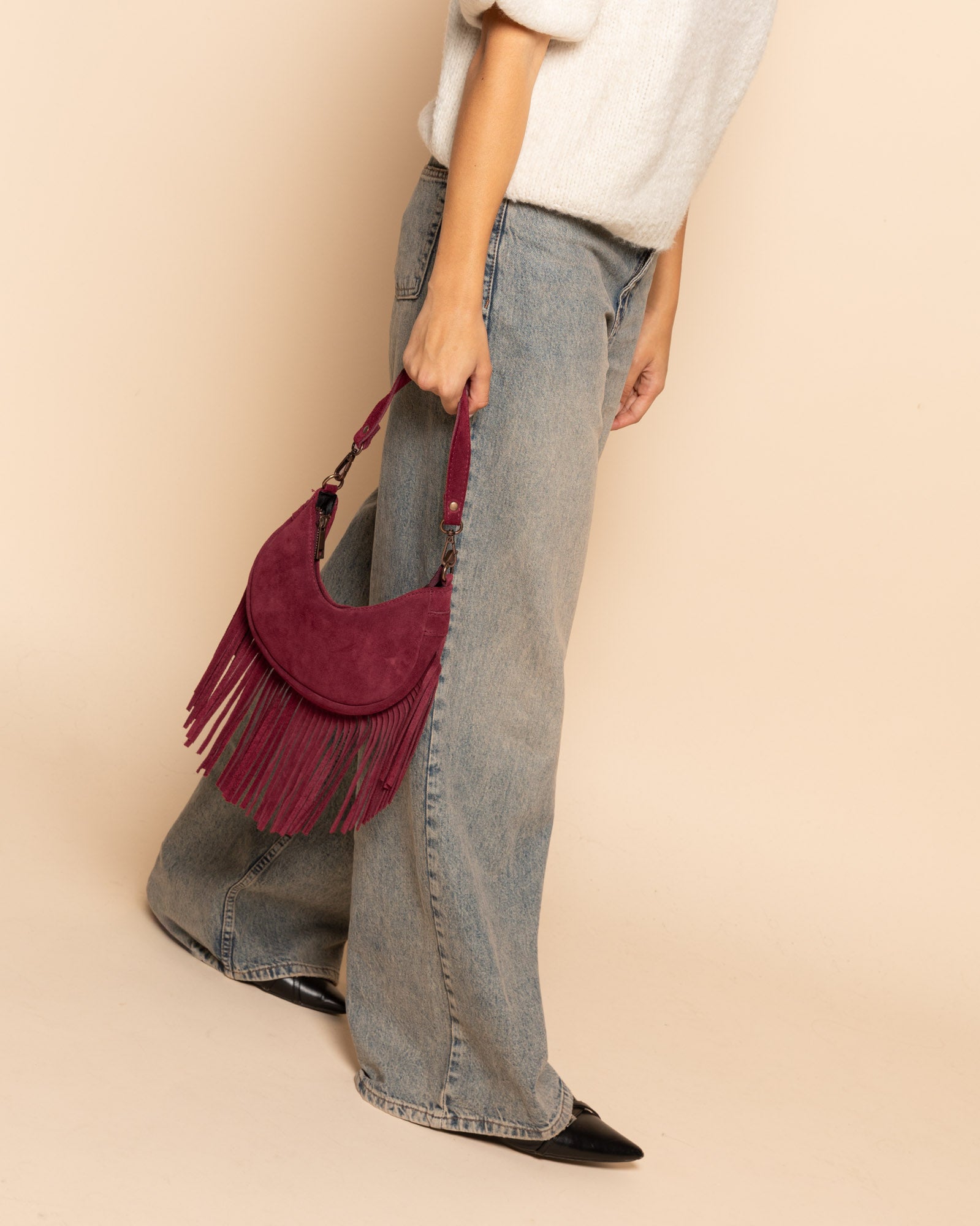 NAOMY FRINGE SUEDE BAG BURGUNDY
