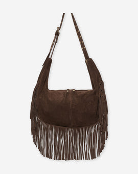 LIVIA FRINGE SUEDE BAG DARK BROWN