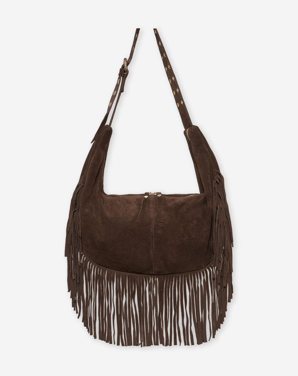LIVIA FRINGE SUEDE BAG DARK BROWN