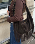 LIVIA FRINGE SUEDE BAG CHOCOLATE BROWN