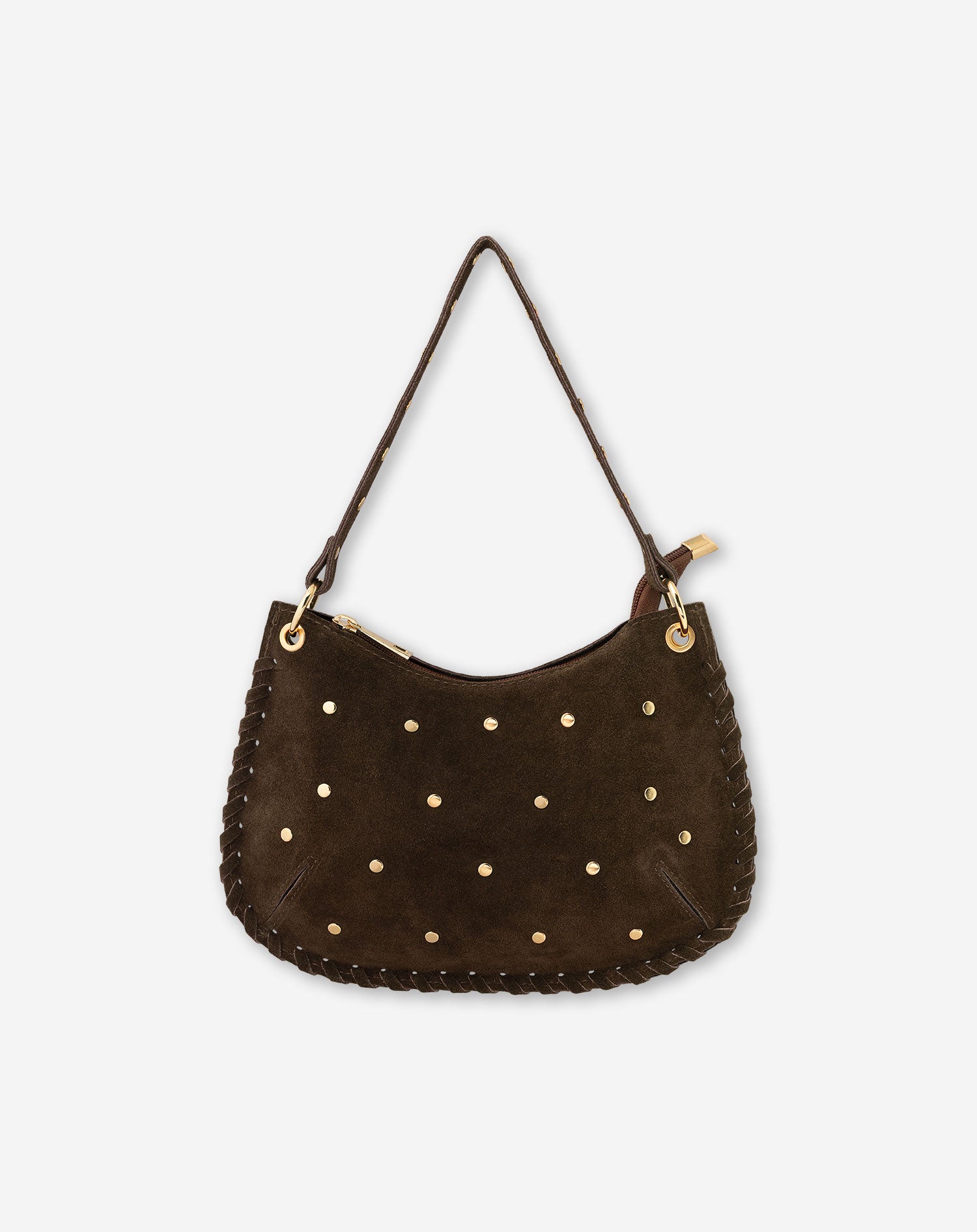 STUD SUEDE BAG DARK BROWN