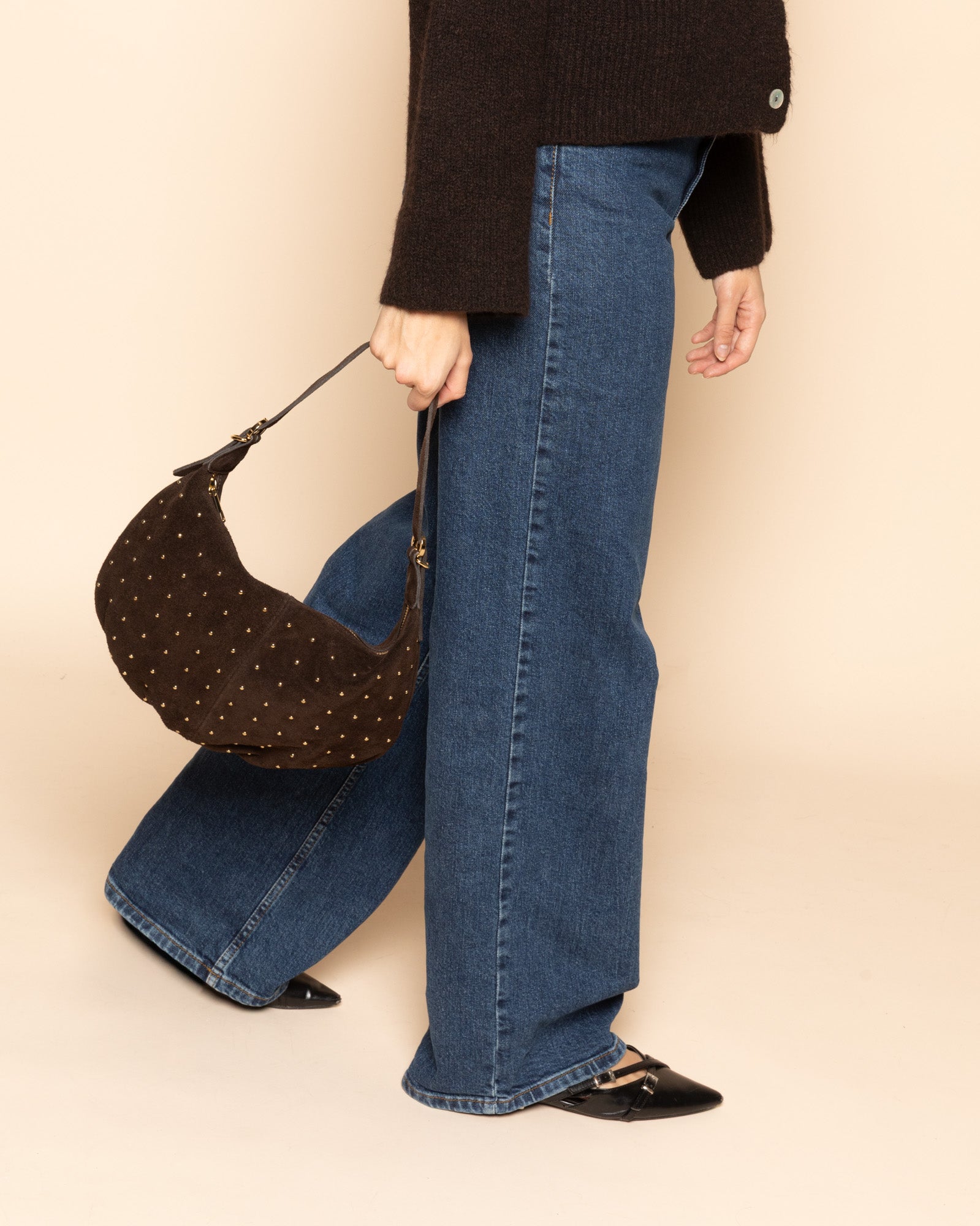 MERLE STUD SUEDE BAG BROWN