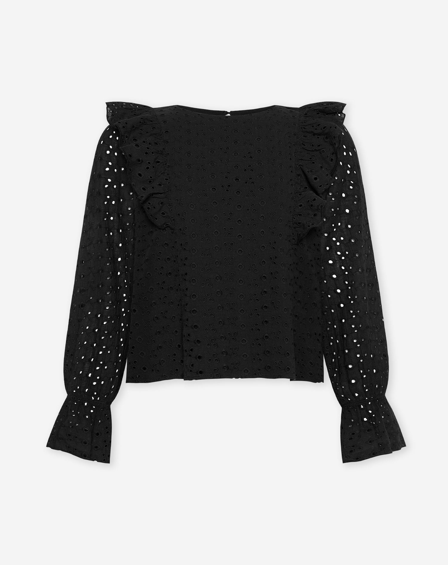 ALMA BRODERIE RUFFLE TOP BLACK