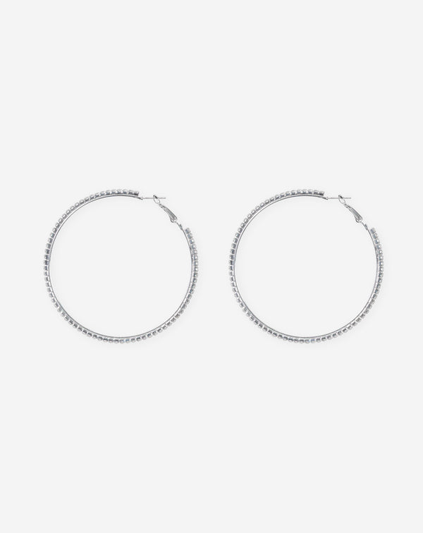 BIG DIAMOND HOOP EARRINGS SILVER 1