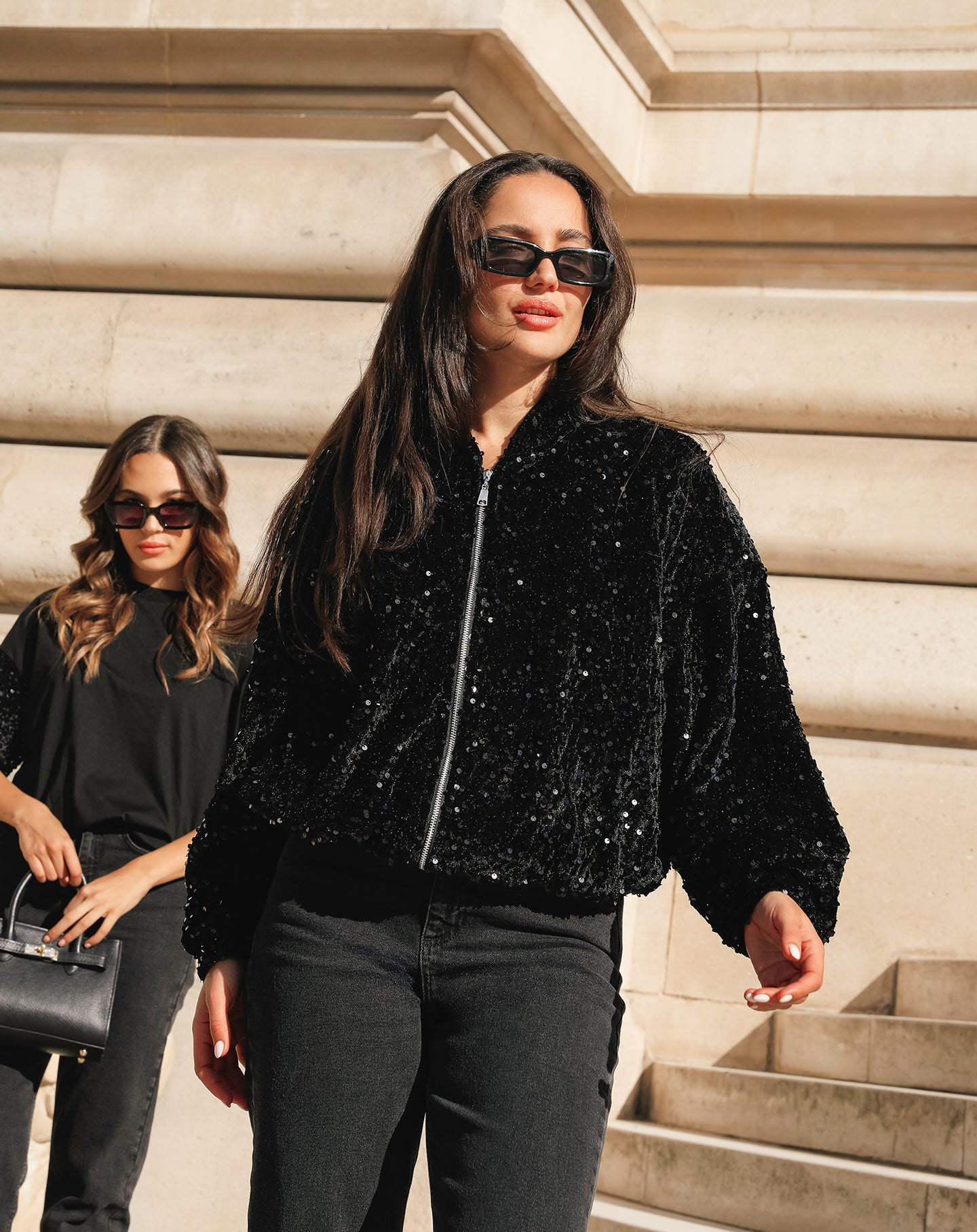 VELVET SEQUINS BOMBER BLACK