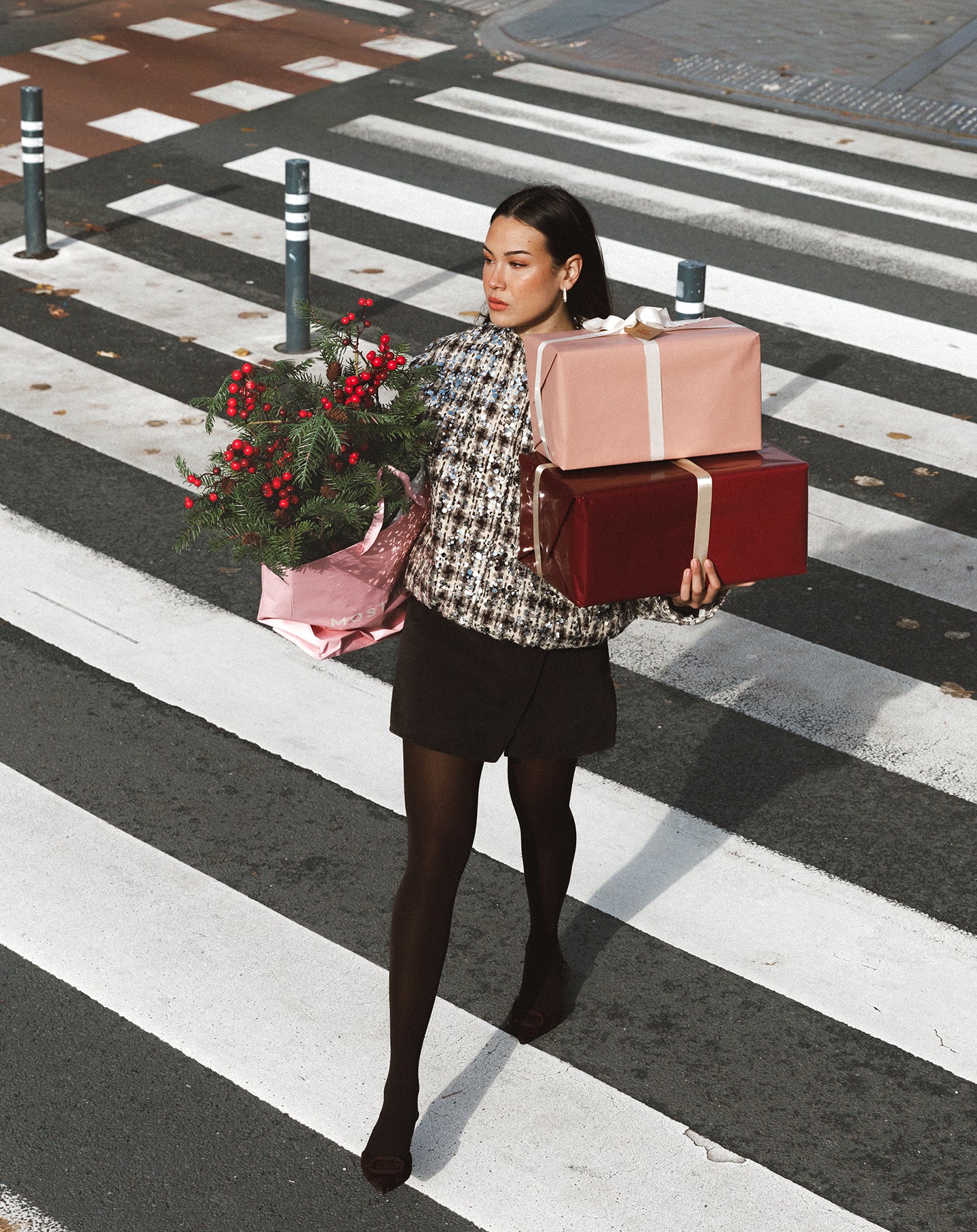 CHECK SEQUINS BOMBER JACKET BRUIN