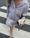 KIRA CHECK CORD BLOUSE BROWN