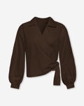 POPLIN WRAP KNOT BLOUSE BROWN