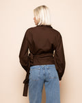 POPLIN WRAP KNOT BLOUSE BRUIN