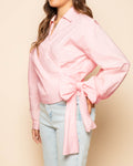 POPLIN WRAP KNOT BLOUSE LIGHT PINK