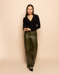 KATIE LIQUID LEATHER STRAIGHT LEG PANTS OLIJFGROEN