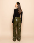 KATIE LIQUID LEATHER STRAIGHT LEG PANTS OLIJFGROEN