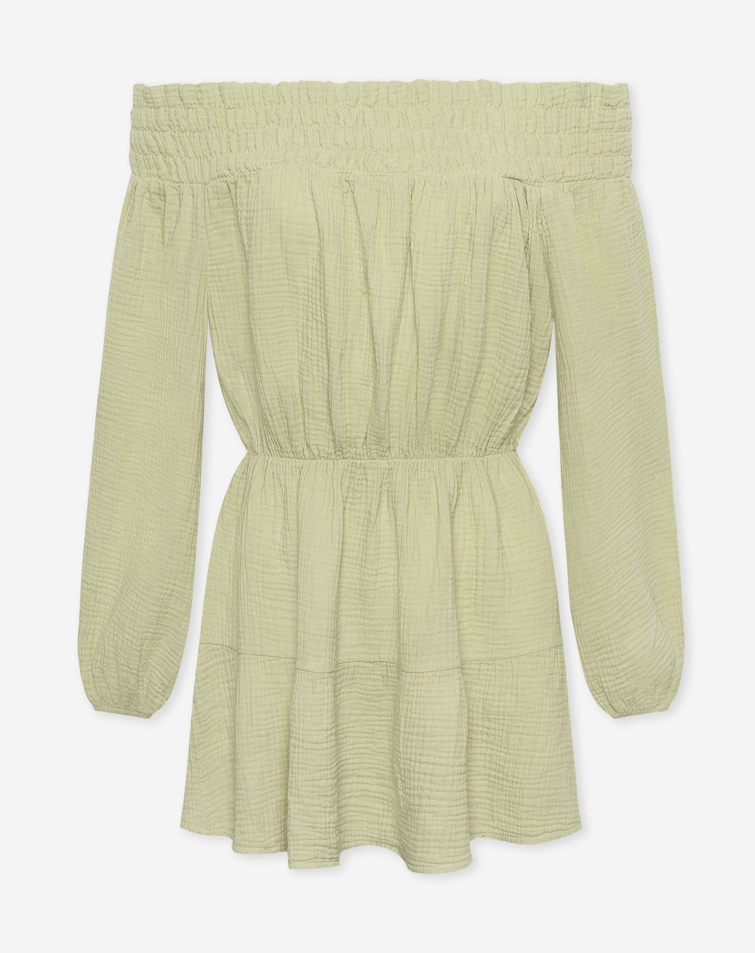MOUSSELINE OFF SHOULDER DRESS LICHT OLIJFGROEN