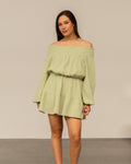 MOUSSELINE OFF SHOULDER DRESS LIGHT OLIVE