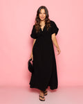 MOUSSELINE BOW MAXI DRESS BLACK