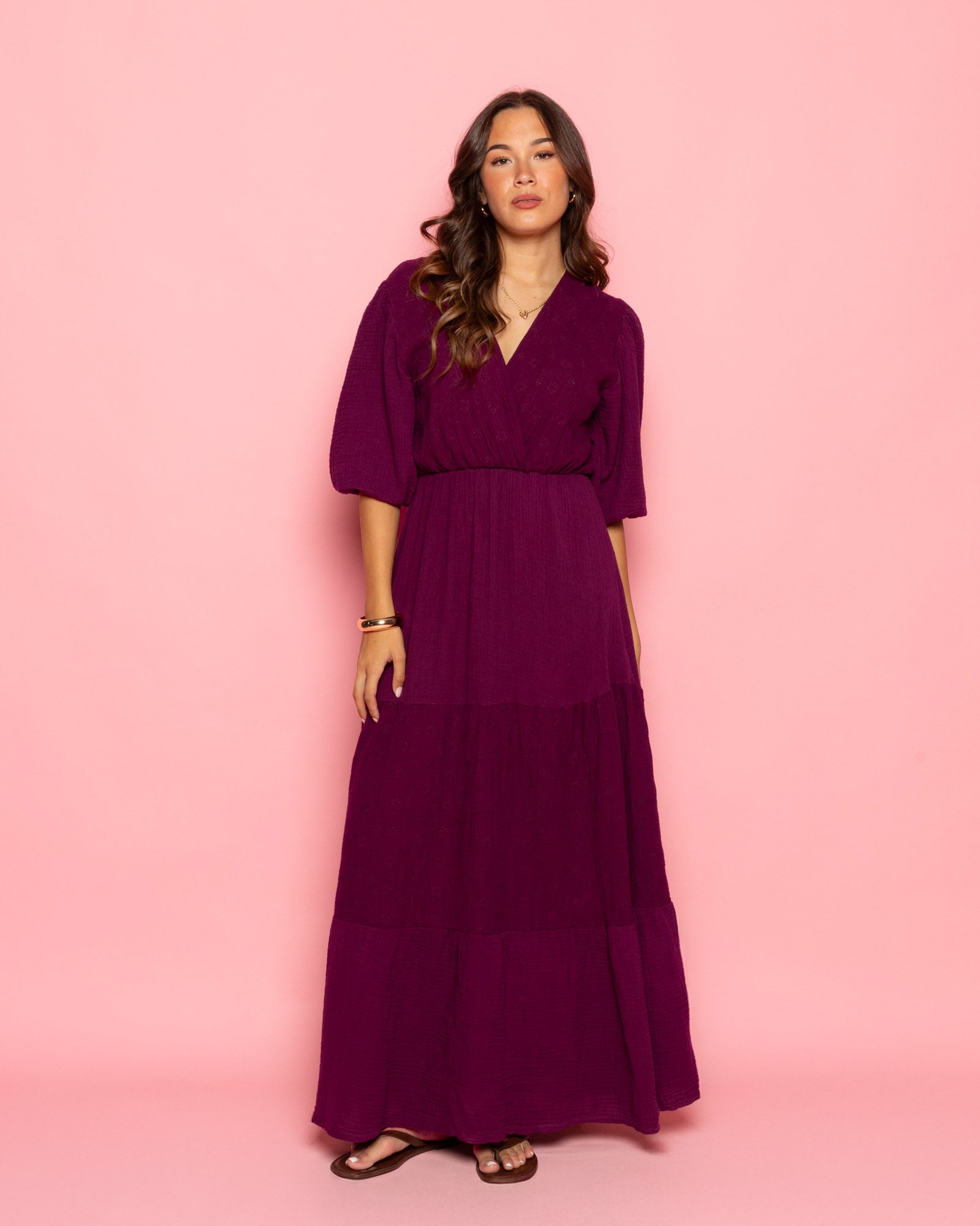 LOIZA FLOWER MOUSSELINE MAXI DRESS CHERRY