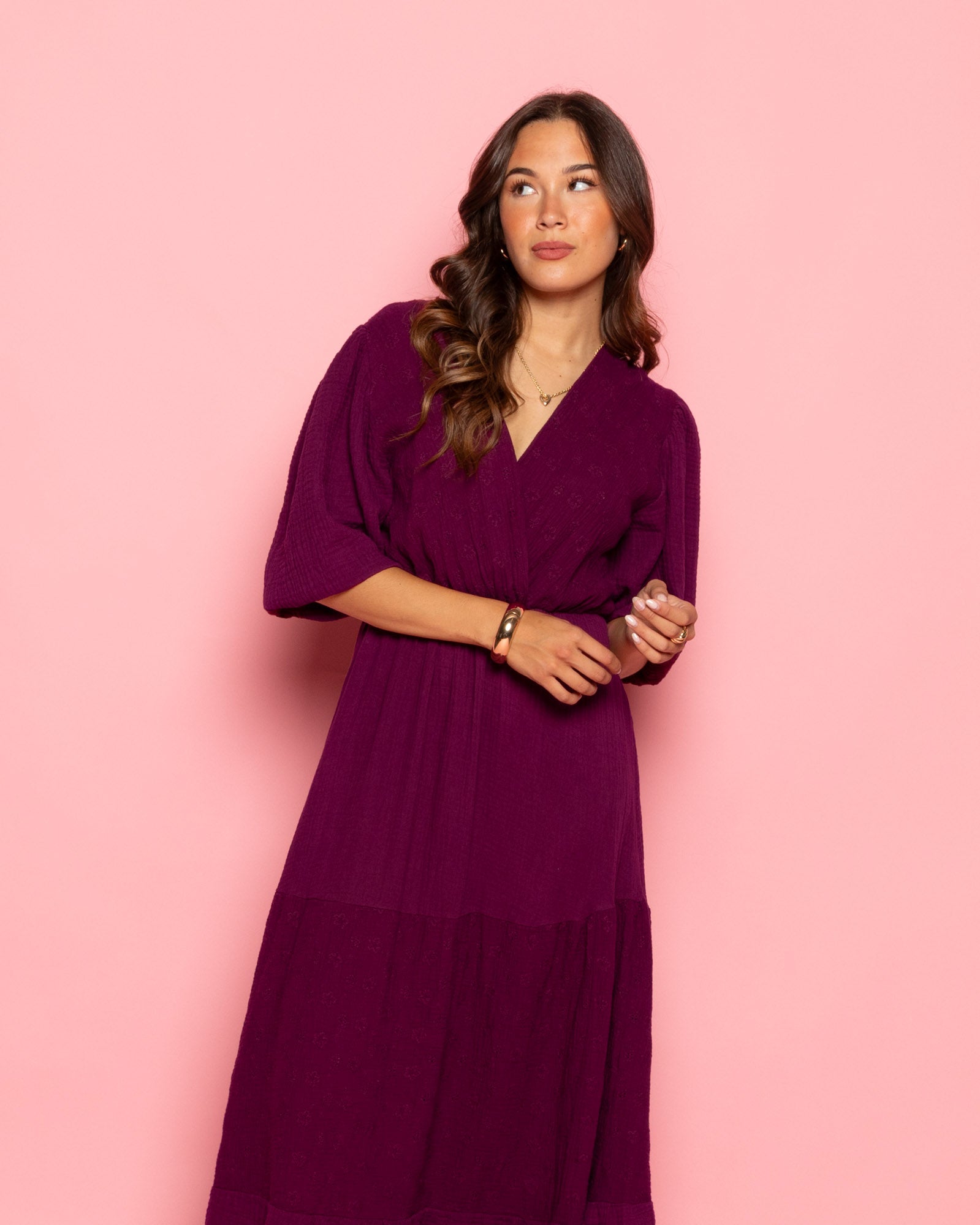 LOIZA FLOWER MOUSSELINE MAXI DRESS CHERRY