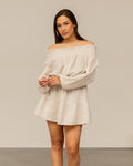 MOUSSELINE OFF SHOULDER DRESS ZAND