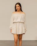 MOUSSELINE OFF SHOULDER DRESS ZAND