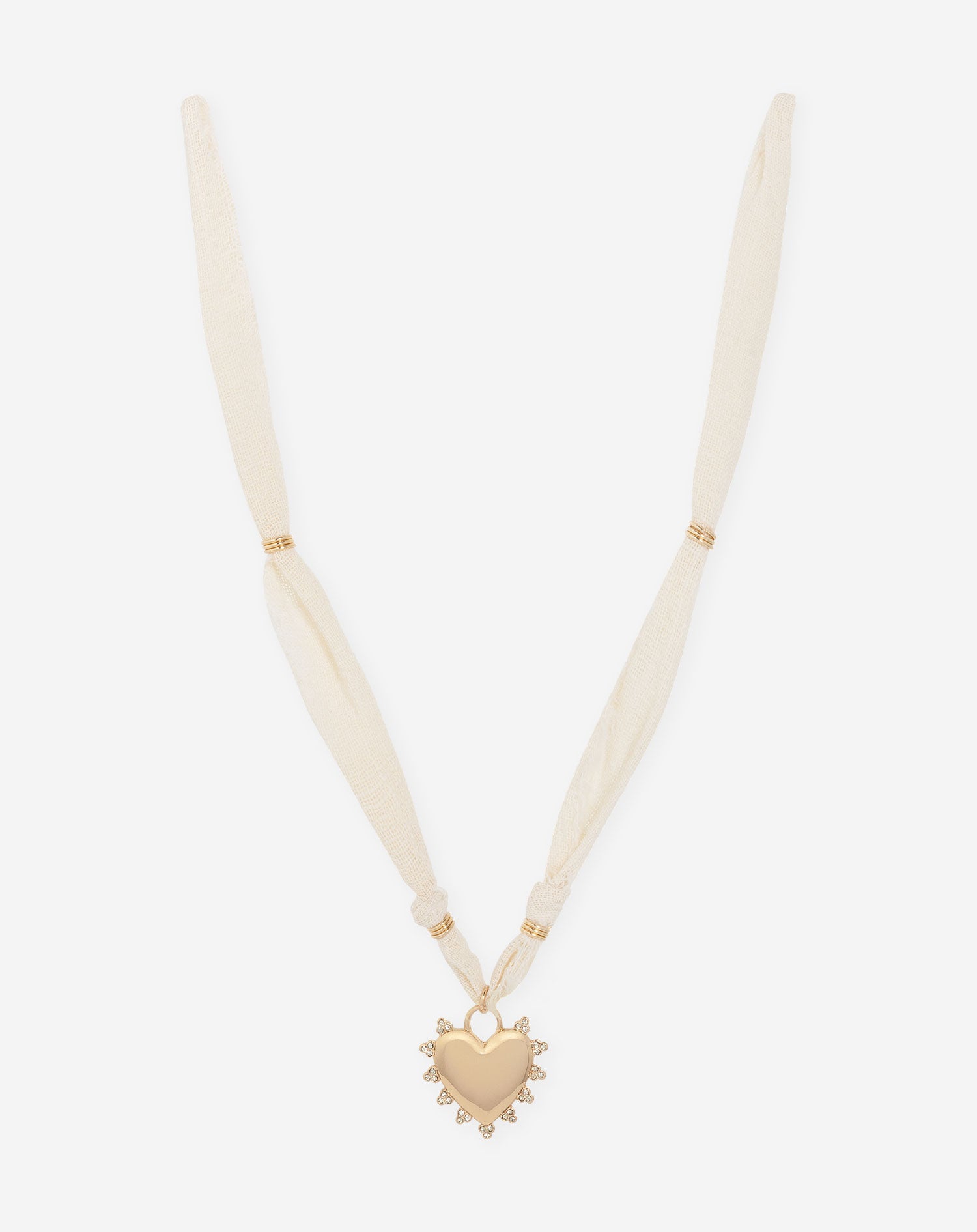 LINEN HEART CORD NECKLACE BEIGE