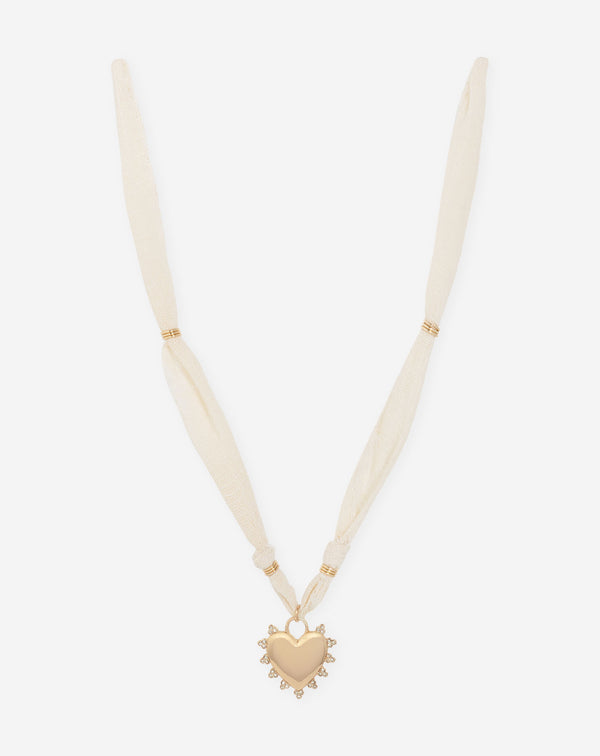 LINEN HEART CORD NECKLACE BEIGE