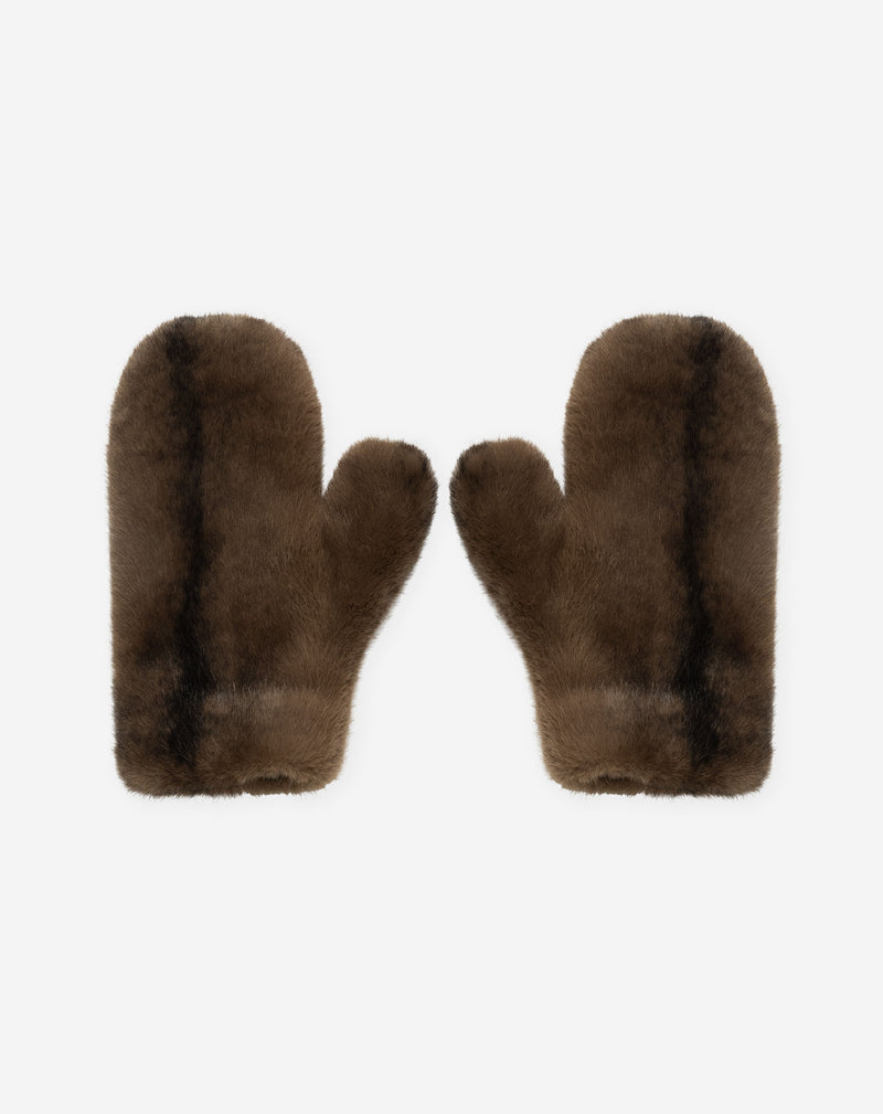 FAUX FUR MITTENS BROWN