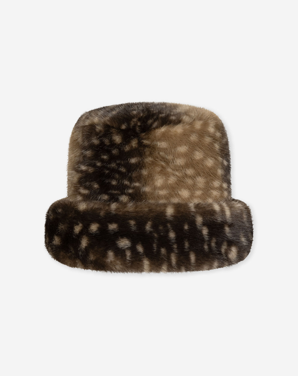 FAUX FUR DEER PRINT HAT BROWN