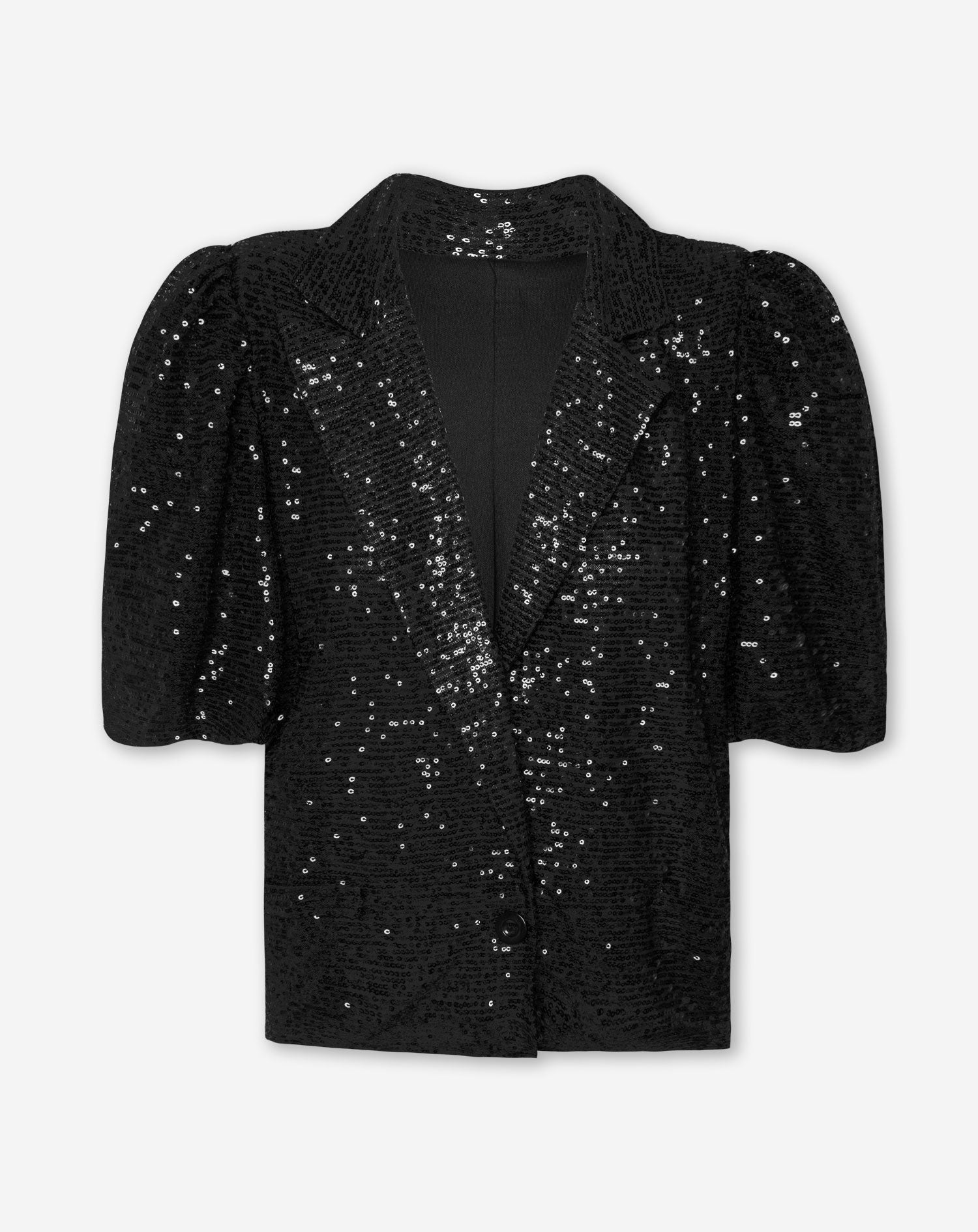 SEQUINS PUFF SLEEVE BLAZER BLACK