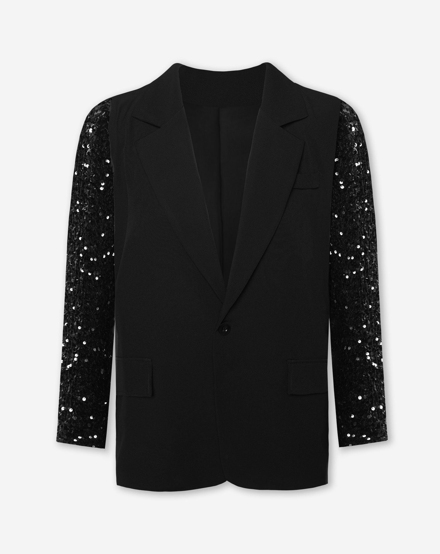 VELVET SEQUINS SLEEVE BLAZER BLACK