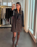 VELVET SEQUINS SLEEVE BLAZER DRESS BLACK