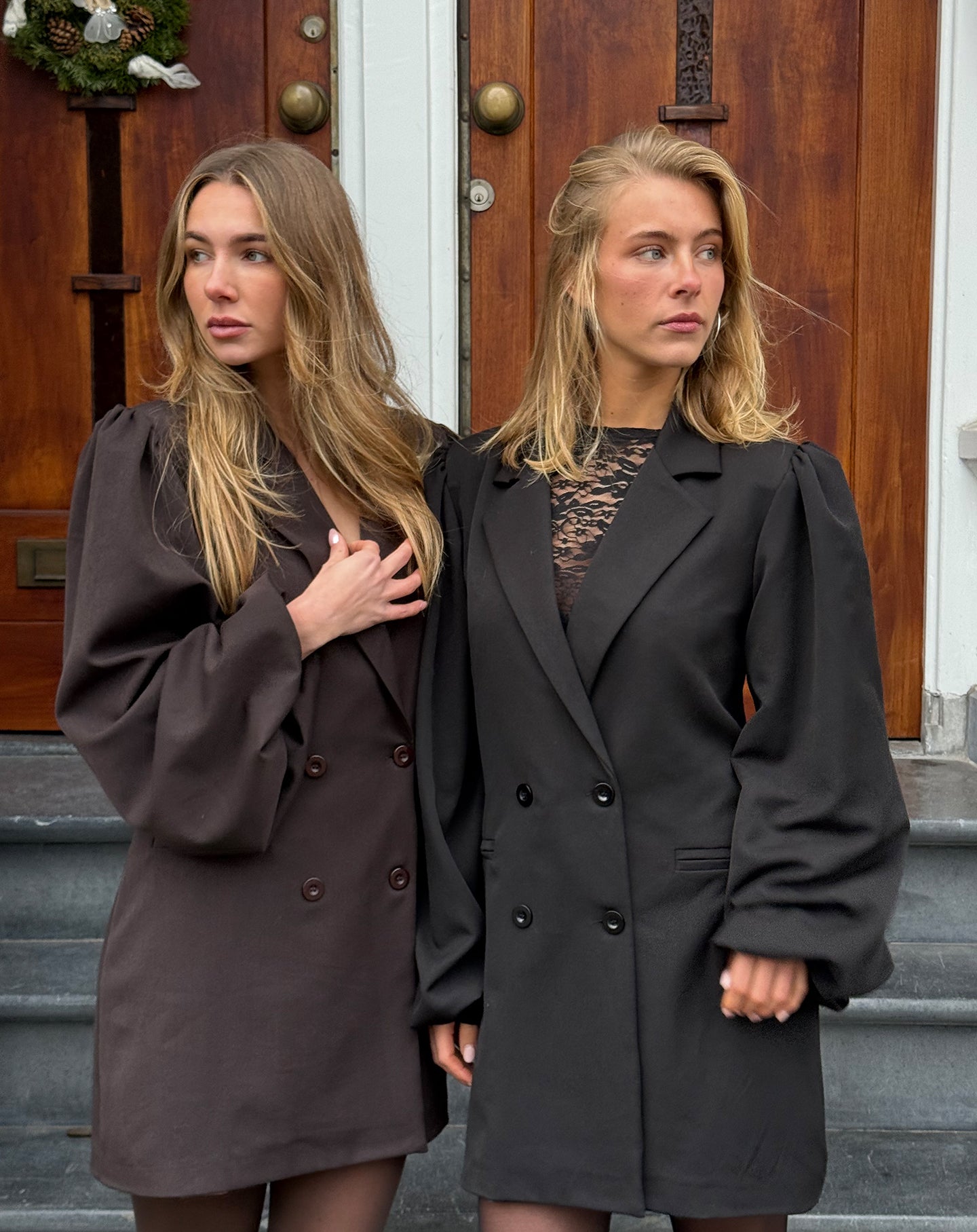 PUFF LONG SLEEVE BLAZER DRESS BLACK